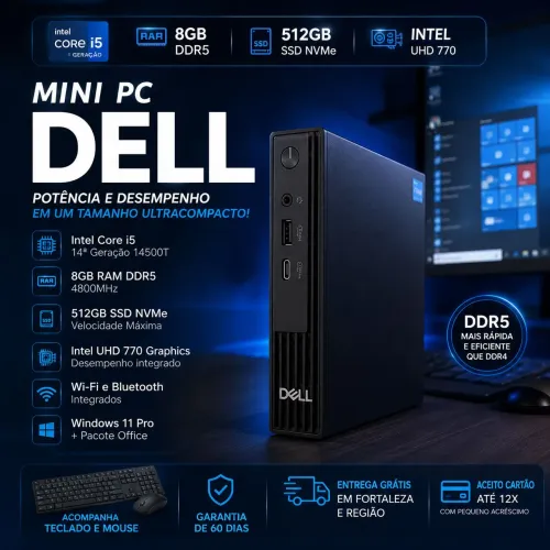 Mini PC Dell Core i5 14ª Geração + 8GB RAM DDR5 + 512GB SSD Ultracompacto muito novo!