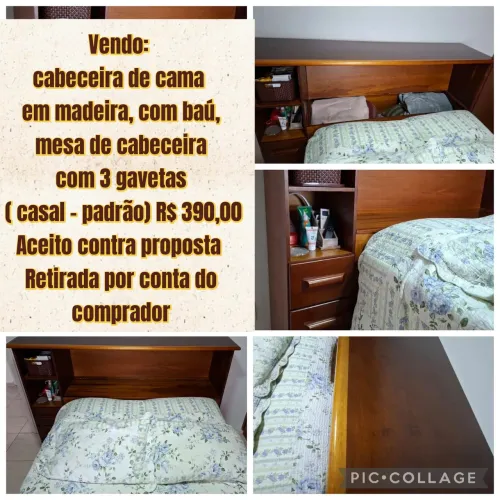Vendo Cabeceira de cama, com baú e com mesa de cabeceira