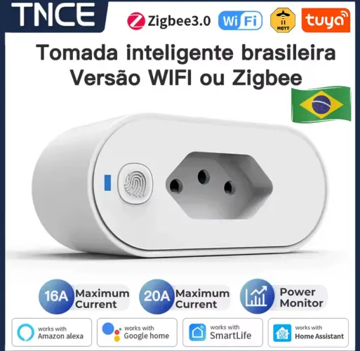 Tomada Inteligente Wi-Fi 16A Bivolt, compatível com Alexa, Google Home e App Tuya