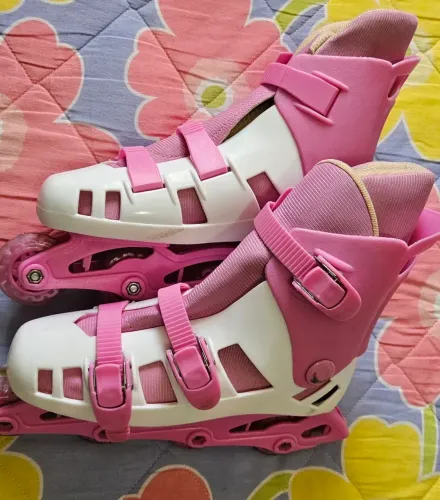 Patins ajustável rosa com kit proteção- tamanho: 36/38