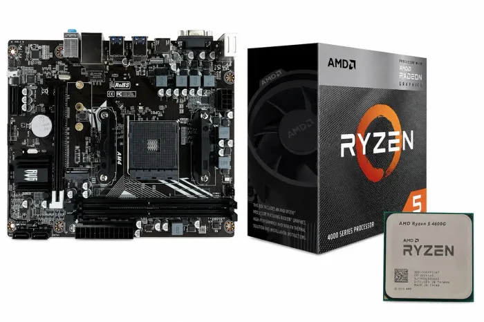 Kit Processador Ryzen 5 4600G + Placa mãe A320M-F