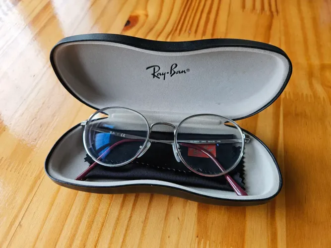 Armação Óculos Metal Prata Detalhe Cor Vinho Ray Ban