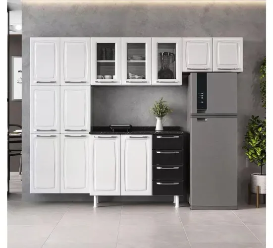 (ARMARIO DE COZINHA) Itatiana completo Diamante 13 Portas 4 Gavetas Pretas 