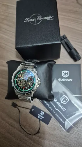 Relógio Glenaw automático esqueleto fundo oco turbilhão 