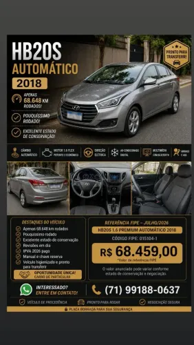 Hyundai HB20S Premium 1.6 Flex 16V Aut. 4P 2018