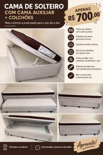 Cama de Solteiro com Bicama + colchão