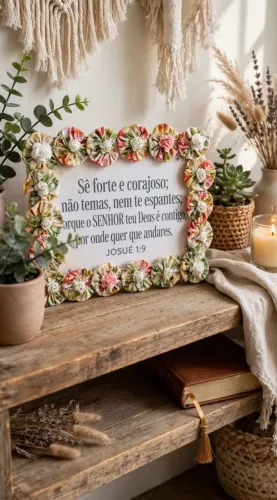 Porta retrato de madeira decorado com fuxicos 