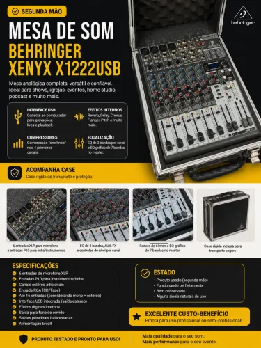 Mesa de som Behringer  XENYX X1222USB + Case de transporte