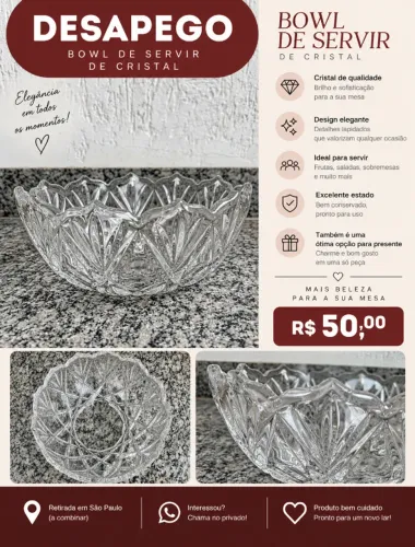 Bowl de servir de cristal