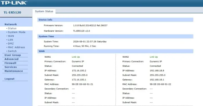 Roteador TP-Link TL-ER5120 Gigabit Load Balance - Dual WAN - Empresarial - Conservado