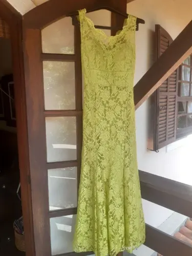 Vestido Festa Longo Renda Verde Lima 40