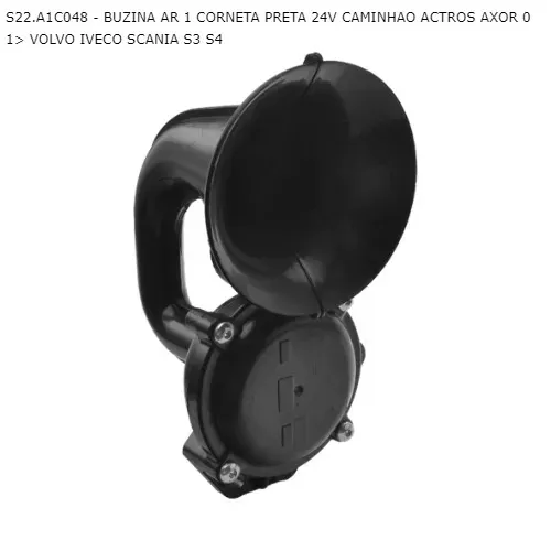Buzina ar 1 Corneta Preta 24v Caminhao Actros Axor 01> Volvo Iveco Scania S3 S4