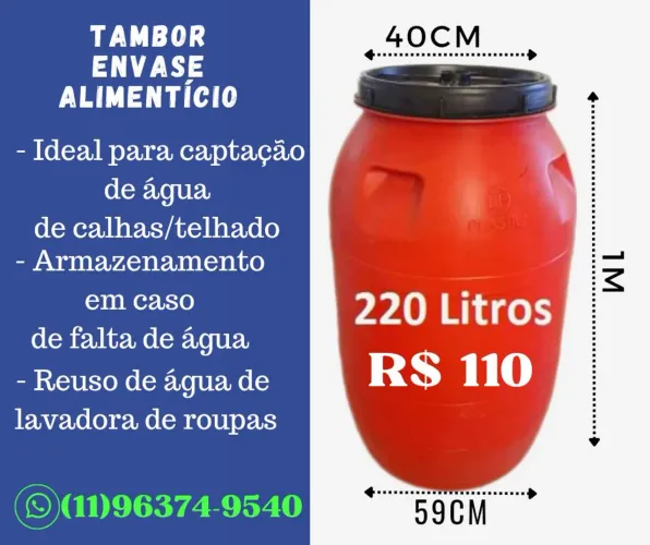 Tambor de 220 Litros para Captação de Água - R$ 110