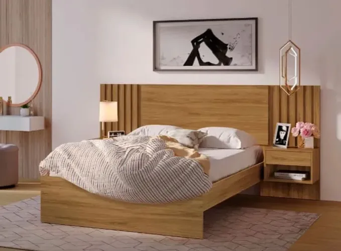 Cama casal + cabeceira + duas mesas de cabeceira conjunto 100% MDF