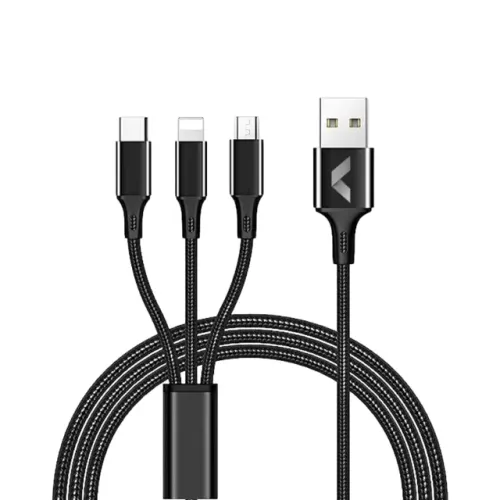 Cabo Nylon USB 3 Em 1 Micro / Tipo-c / Lightning Preto - Cellution  cod:3507