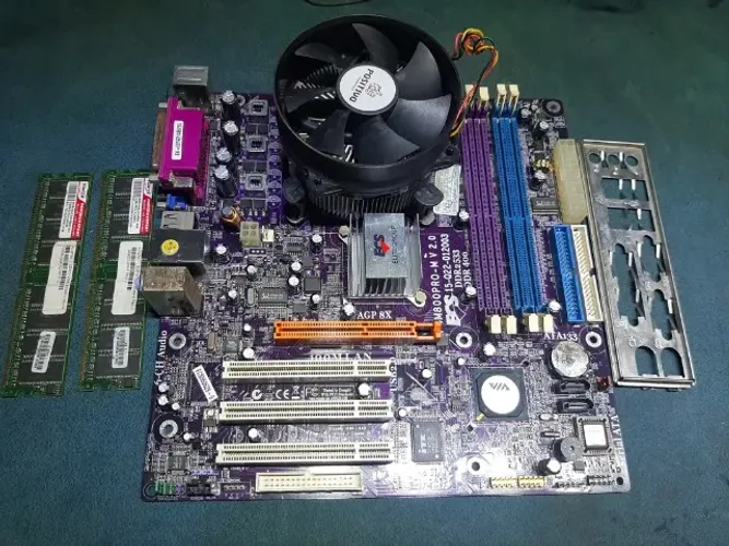 Placa Mãe Ecs P4m800pro-m2(v2.0) + Processador + Memórias + Placa de Rede Usada (Usado)