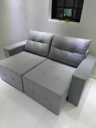 Sofá Retrátil 2 Lugares 180cm Almofadas Soltas Cinza