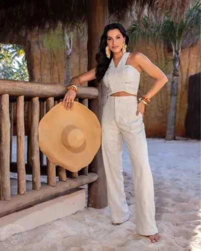 Conjunto Cropped e Calça em Linho