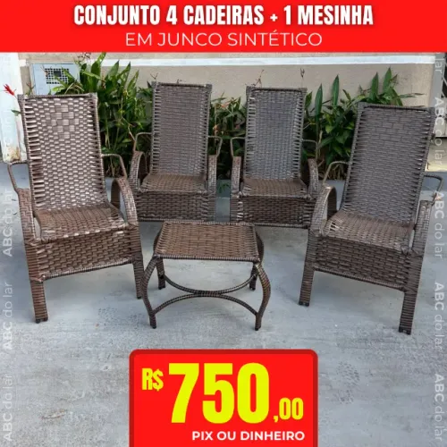 Conjunto De Cadeiras Em Junco Sintético 5 Peças