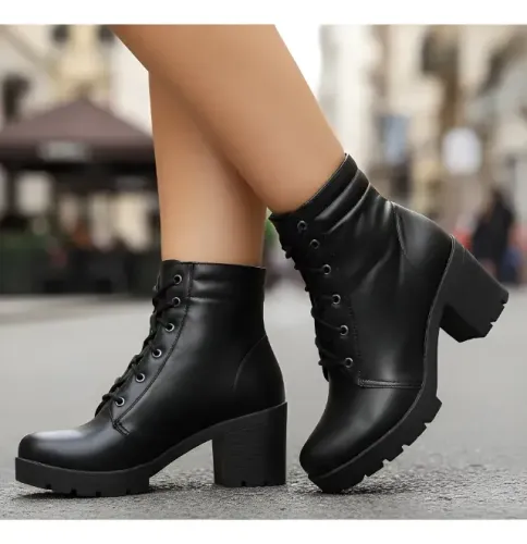 bota feminina coturno salto grosso moda tratorado cano curto