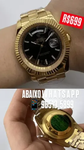 Relógio ROLEX AUTOMÁTICO DAY DATE Presidente Mostrador Preto