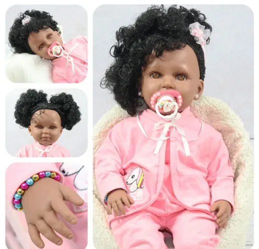 Boneca bebê reborn menina negra realista 55 cm