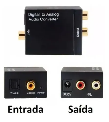 CONVERSOR ÁUDIO ÓPTICO DIGITAL COAXIAL RCA ANALÓGICO