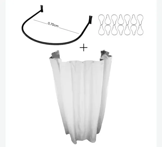 Kit Provador Cortina Bege e arco cromado 70x70 e presilhas para cortina