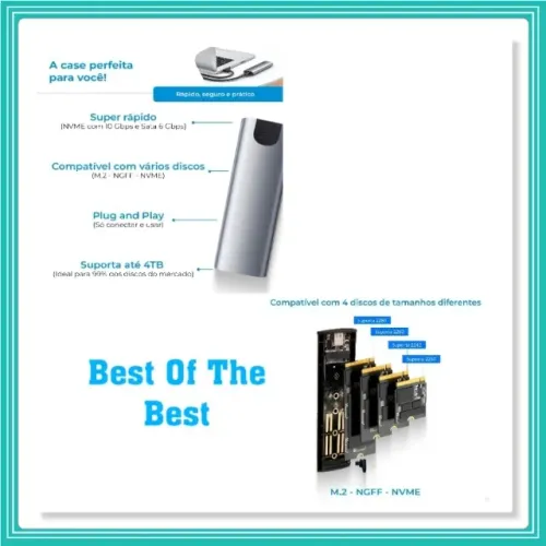 Case Ssd Externo M2 Nvme Sata Tipo C Usb 3.1 M E B+m 10gbps Cor Cinza