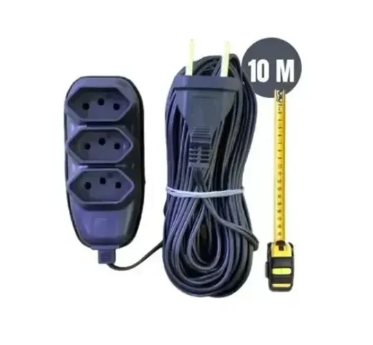 Extensão Elétrica Com 3 Tomadas 2p+t 10a 10 Metros (fio Pp Plano 3x0,75mm²)