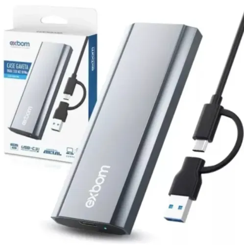 Case Gaveta SSd M.2 Nvme 2230 a 2280 USB 3.1 e USB-C 10GB/s