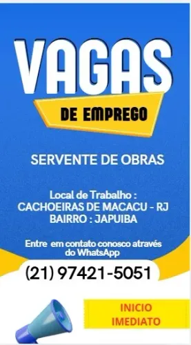 SERVENTE DE OBRAS - CACHOEIRAS DE MACACU - RJ