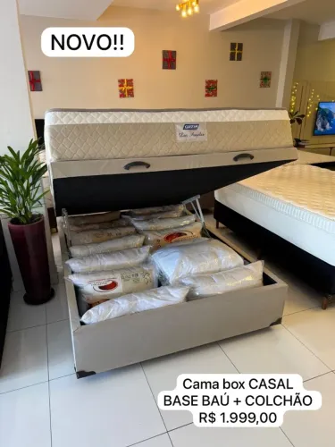 Cama de Casal BAÚ COM COLCHÃO NOVO - Entrego!