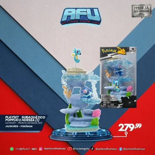 Pokémon Playset Subaquático 15cm Com Popplio E Horsea Jazwares 