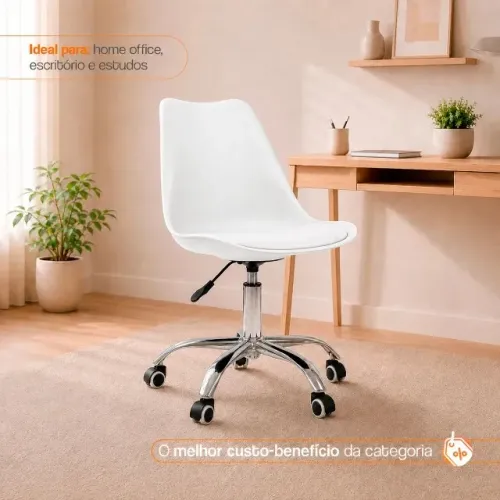 Cadeira Base Cromada Com Rodizio Giratória Saarinen Branco Joly Pronta entrega Melhor Ofer