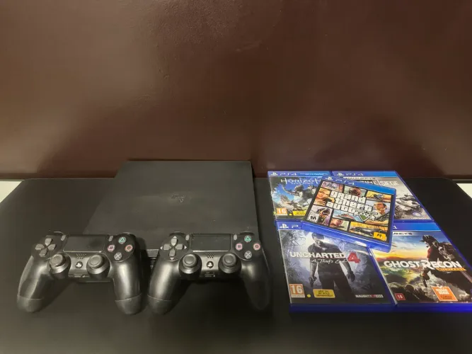? PS4 Slim Completo + 2 Controles Originais + 6 Jogos | Impecável ?