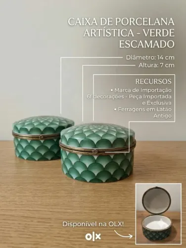 Porta-jóias decorativo de porcelana verde escamado