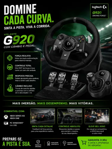 ? Volante Logitech G920 + Câmbio + Pedais - Completo!