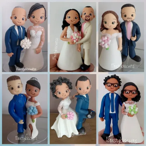 Noivinhos personalizados feitos c biscuits c características do casal 