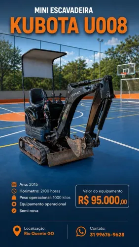 Mini Escavadeira Kubota U008 1 tonelada 