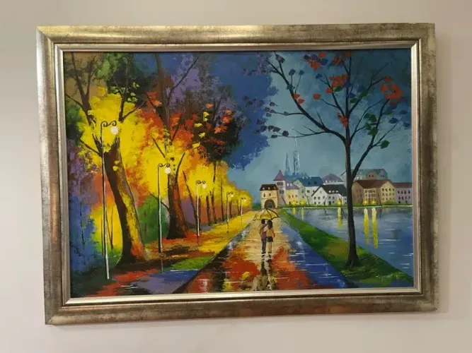 Tela Pintada a Óleo/Acrílica com Moldura Prata Envelhecida 1,13x83cm