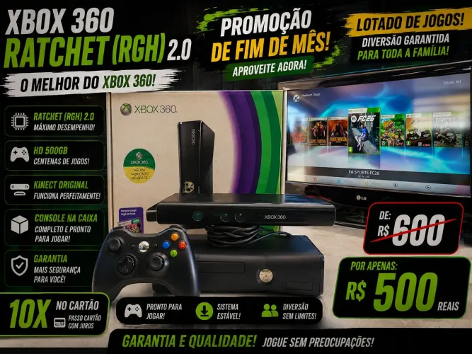 Xbox rgh 2.0 com hd ,lotado de jogos,promocao de fechamento de mes,de 600 por 500 reais 