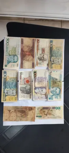 Cédulas de dinheiro antigos lote dez cédulas