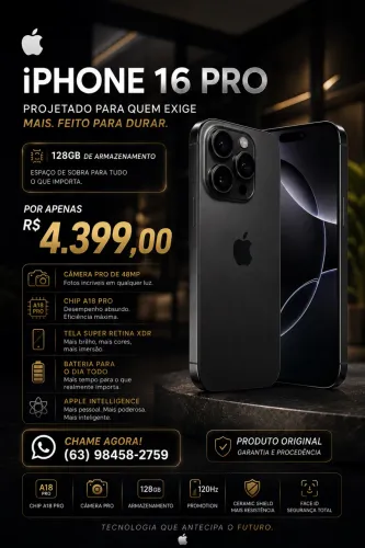 iPhone 16 pro 126 gb, Preto, Bateria com 92%