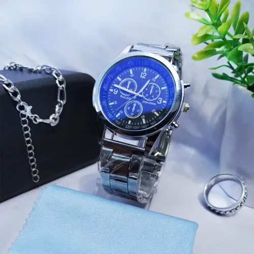 Relógio Business Masculino Luxo Aço Inoxidável Prata Black&Blue Novo na caixinha, lacrado