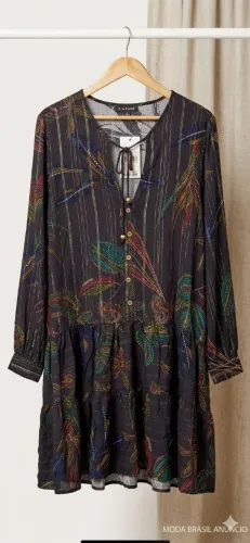 Vestido Zinzane Manga Longa Estampado - Tamanho  G (Novo com Etiqueta)