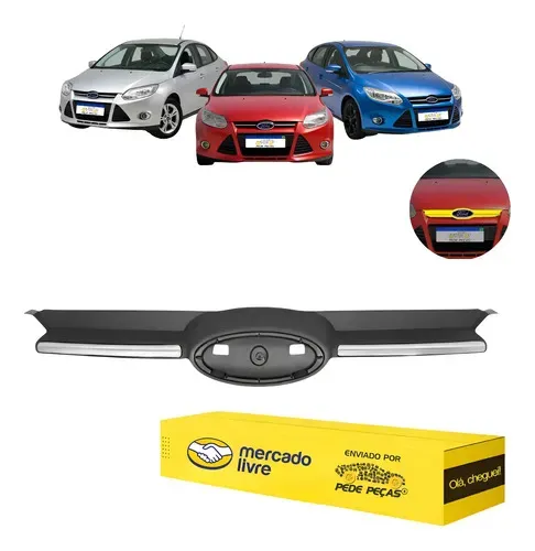 Grade Dianteira Superior Ford Focus 2014 2015 Preto Com Friso Cromado