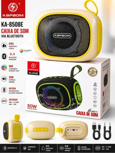 Caixa de som via bluetooth V5.4 IPX5 RGB 50W Potência Original KA-8508E