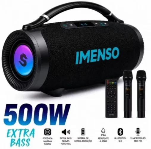 Caixa de som gigante Imenso x69a com 500w com 2 mic sem fio Bluetooth pendreve 2 p10 hdmi