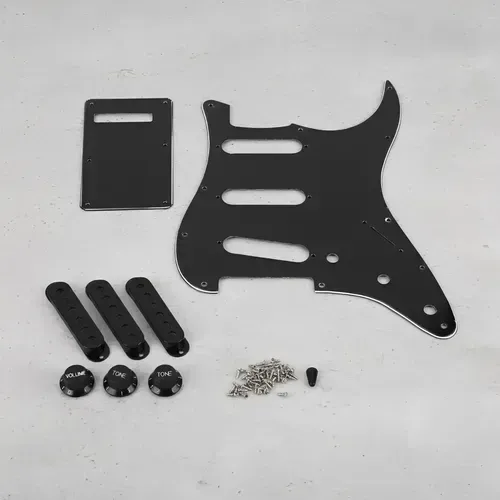 Kit Guitarra escudo stratocaster sss preto 3 camadas Knobs e Capas